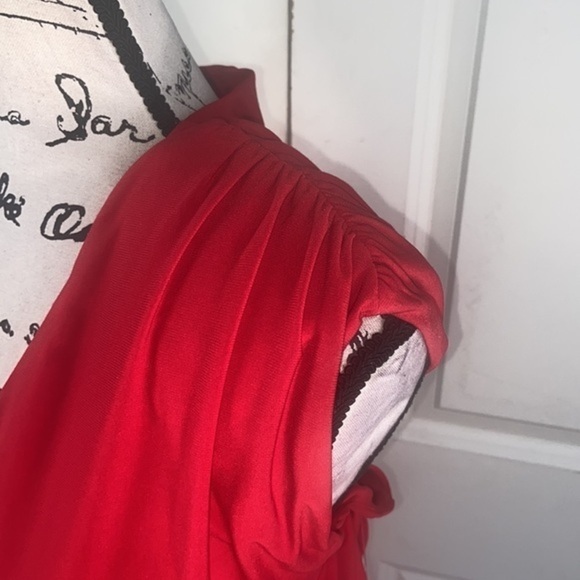 NWT Eliza J Red Ruched High-Low Lined Evening Dress with Padded Shoulders - Picture 6 of 13